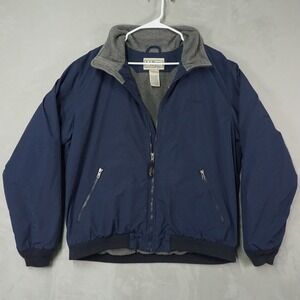 Vintage LL Bean Warm-Up Jacket Mens Large Blue Gray Fleece Lined Full Zip Bomber